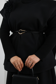 Rose Detail Vest and Skirt Set 8717 Black — view 5