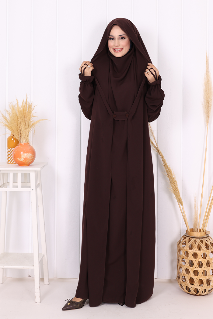 Medina-Fabric Built-In Niqab Ruffle Jilbab 6032 Brown