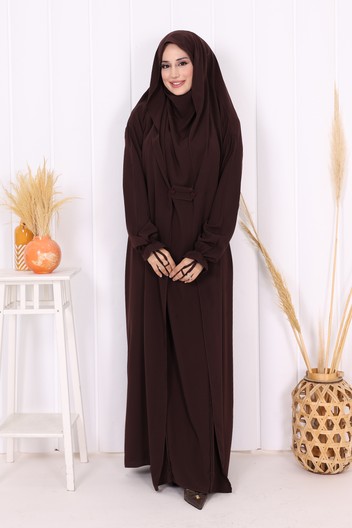 Medina-Fabric Built-In Niqab Ruffle Jilbab 6032 Brown