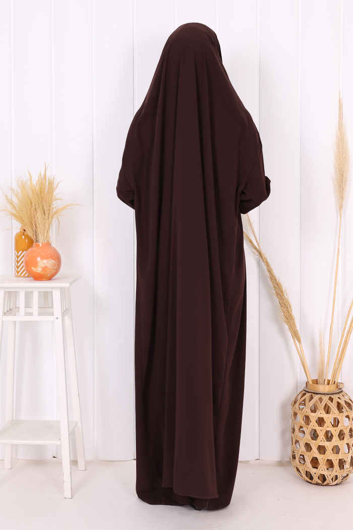 Medina-Fabric Built-In Niqab Ruffle Jilbab 6032 Brown