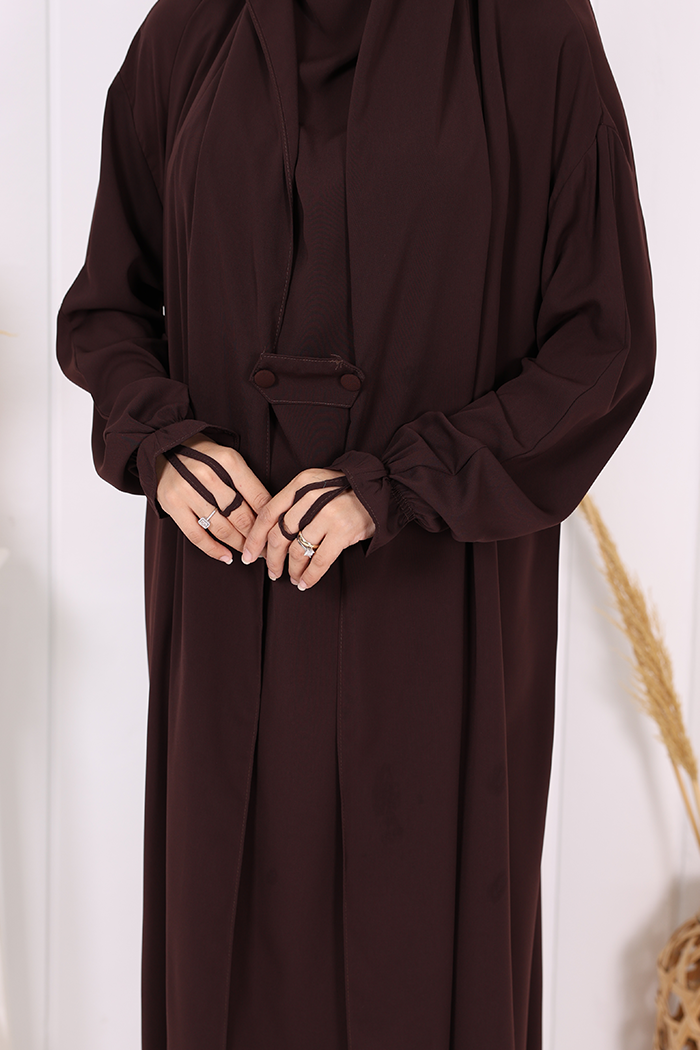 Medina-Fabric Built-In Niqab Ruffle Jilbab 6032 Brown