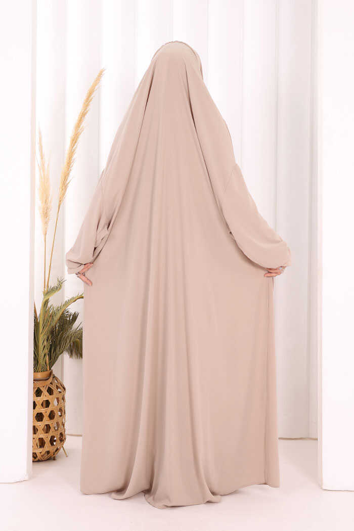 Medina-Fabric Built-In Niqab Ruffle Jilbab 6032 Stone