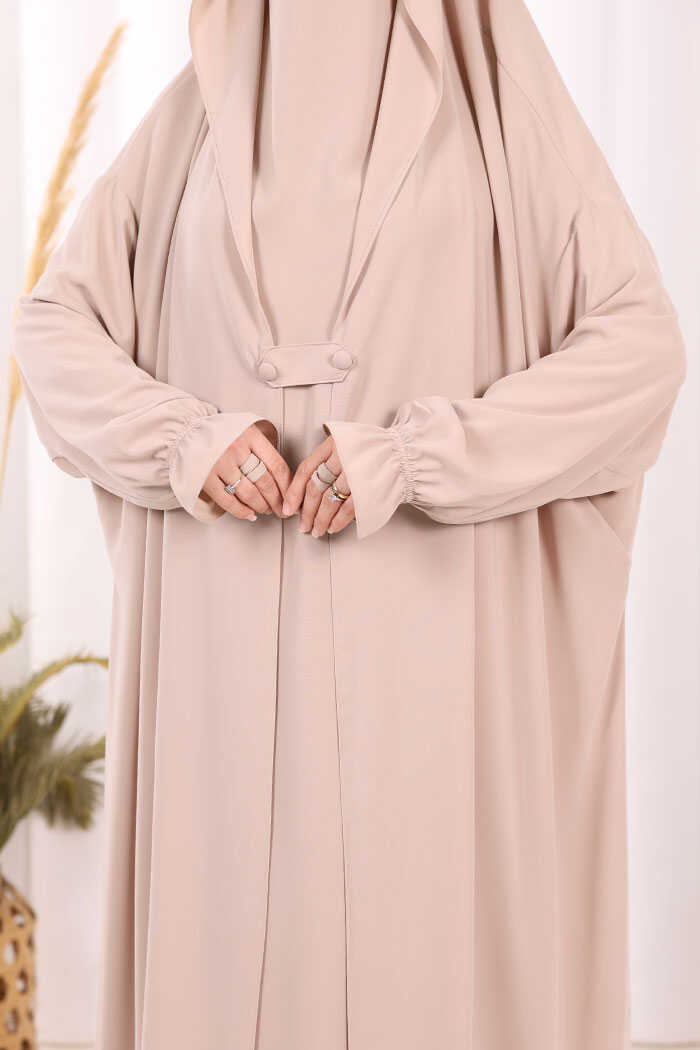 Medina-Fabric Built-In Niqab Ruffle Jilbab 6032 Stone
