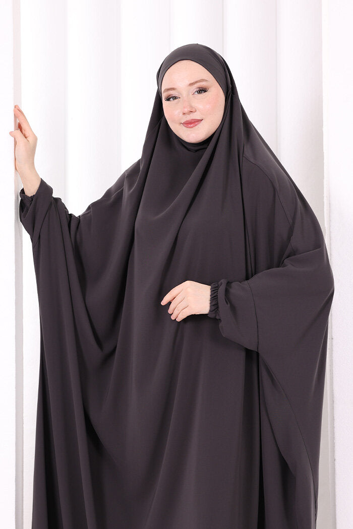 Built-In Niqab Ruffle Jilbab 6096 Smoke