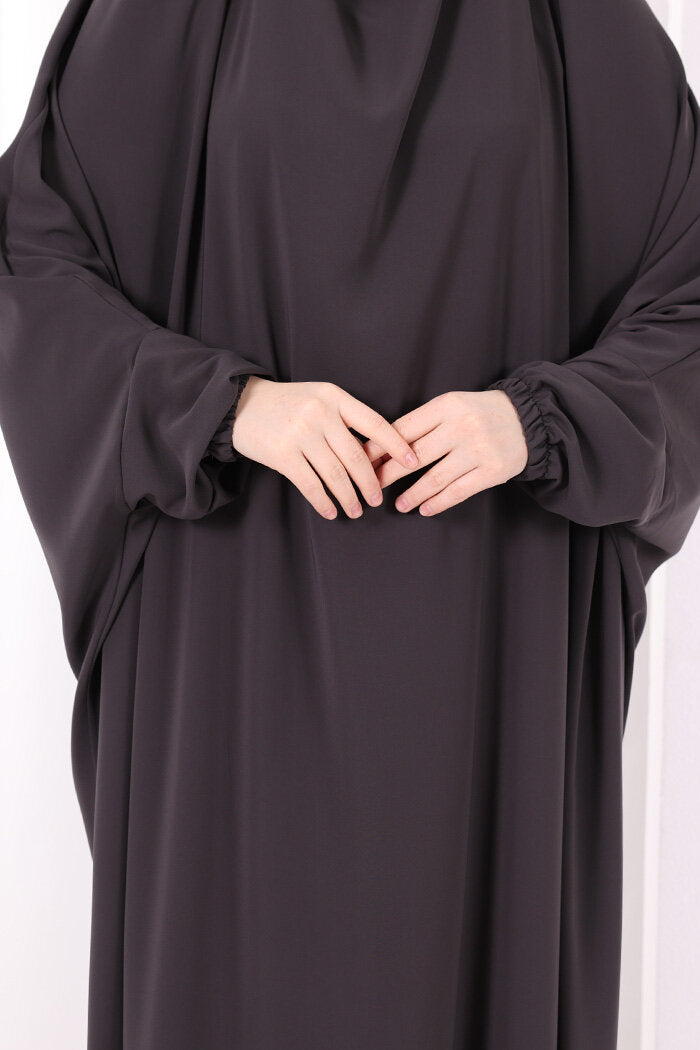 Built-In Niqab Ruffle Jilbab 6096 Smoke