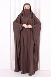 Built-In Niqab Ruffle Jilbab 6096 Brown