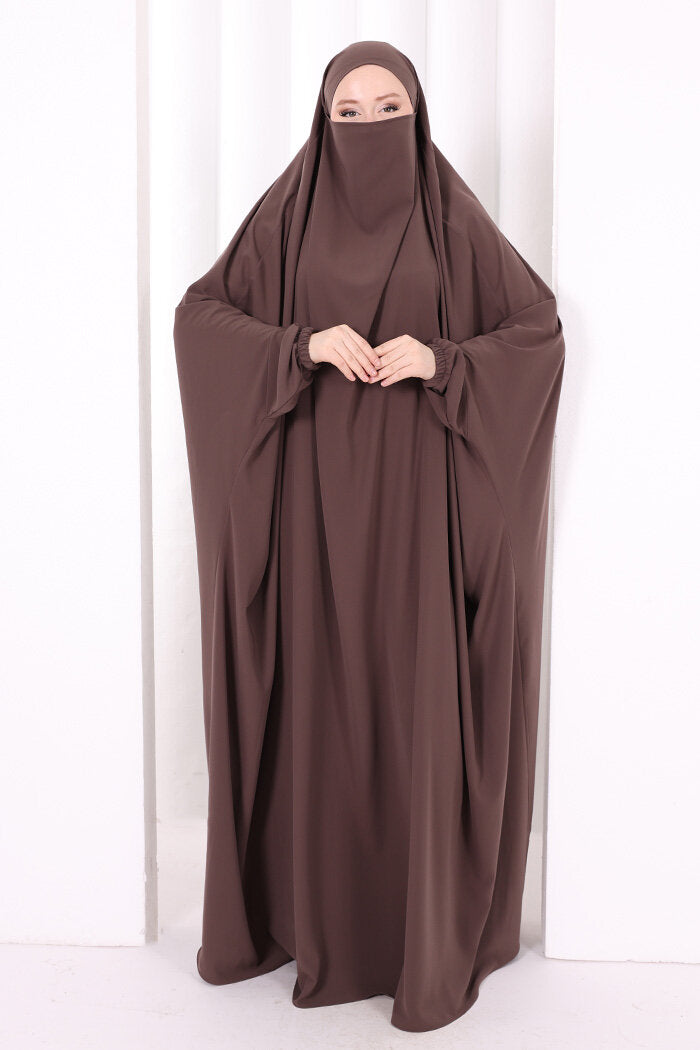 Built-In Niqab Ruffle Jilbab 6096 Brown