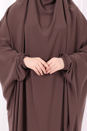 Built-In Niqab Ruffle Jilbab 6096 Brown - view 6