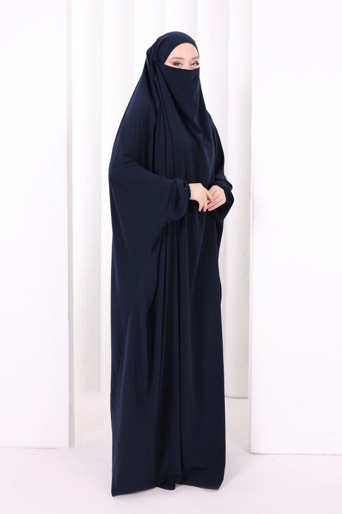 Built-In Niqab Ruffle Jilbab 6096 Navy