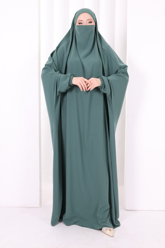Built-In Niqab Ruffle Jilbab 6096 Mint