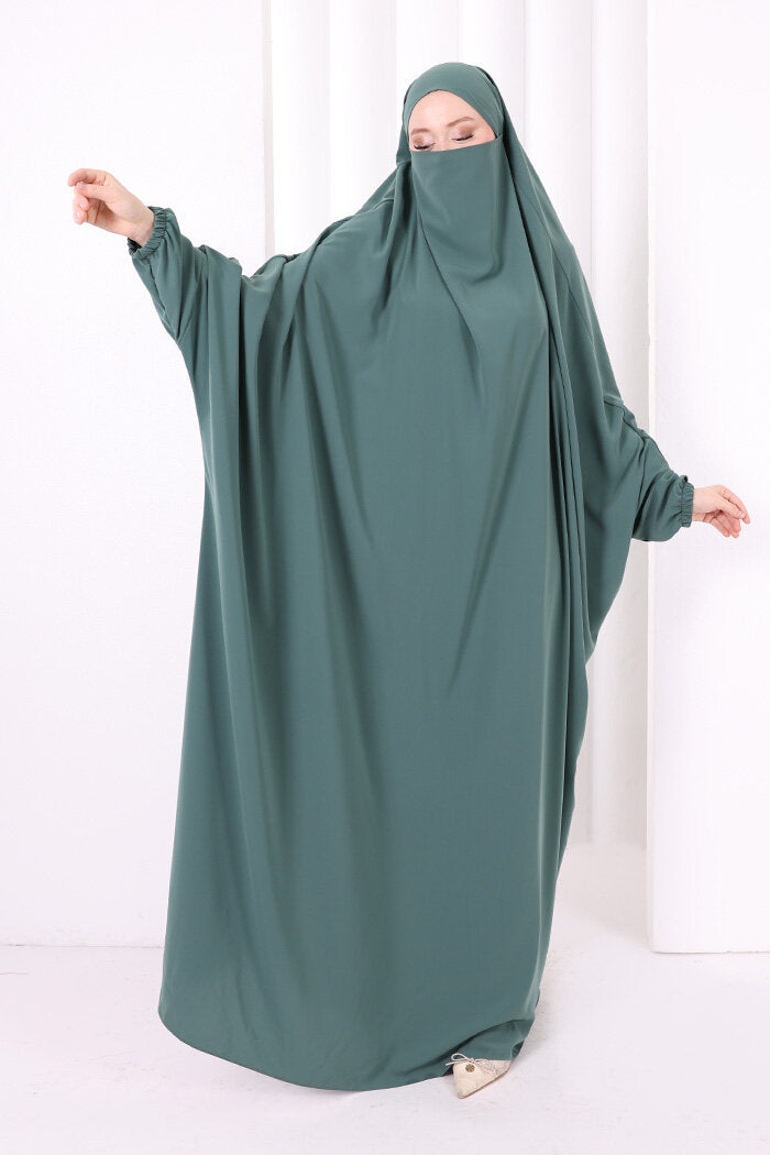 Built-In Niqab Ruffle Jilbab 6096 Mint