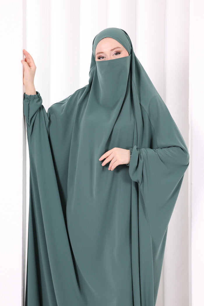 Built-In Niqab Ruffle Jilbab 6096 Mint