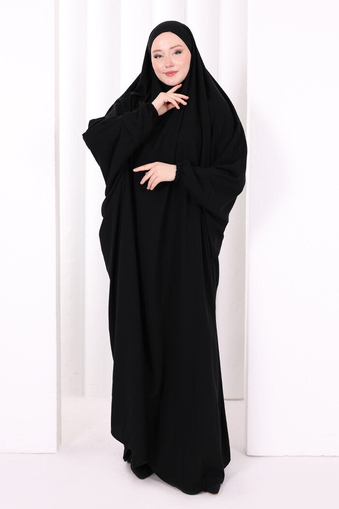 Built-In Niqab Ruffle Jilbab 6096 Black