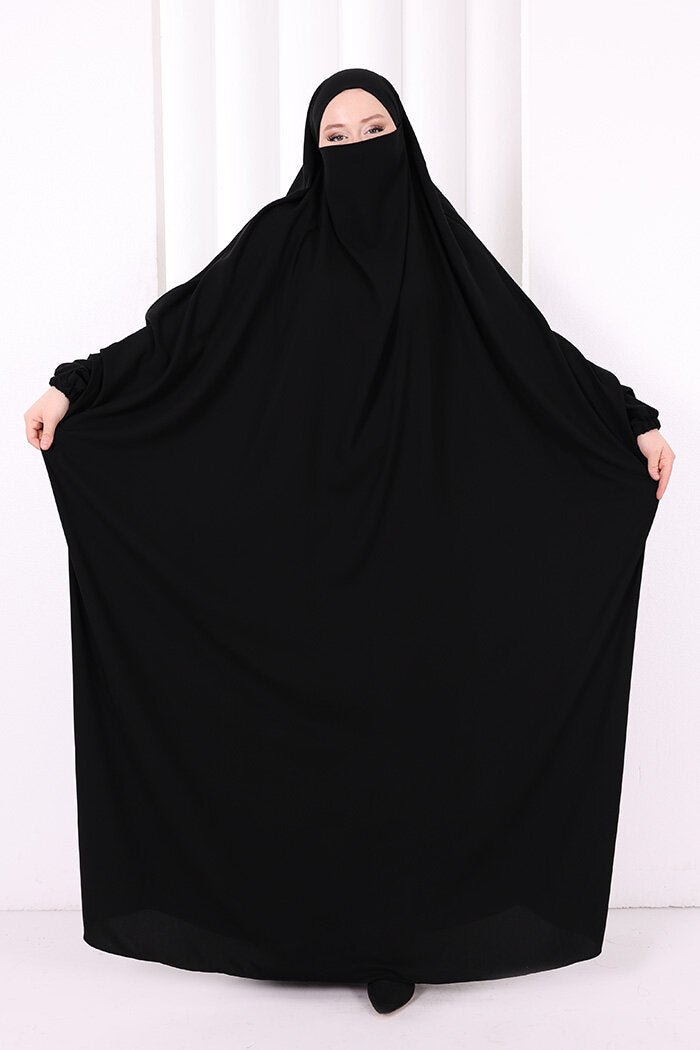 Built-In Niqab Ruffle Jilbab 6096 Black