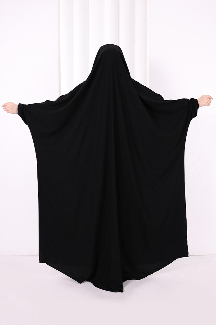 Built-In Niqab Ruffle Jilbab 6096 Black