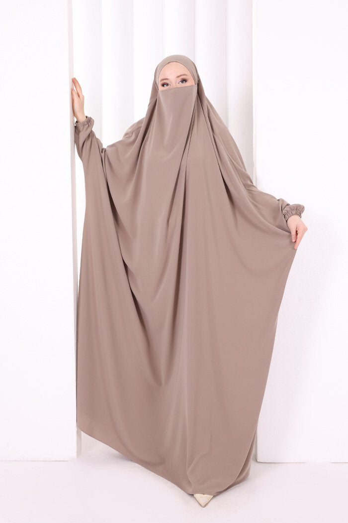 Built-In Niqab Ruffle Jilbab 6096 Mink