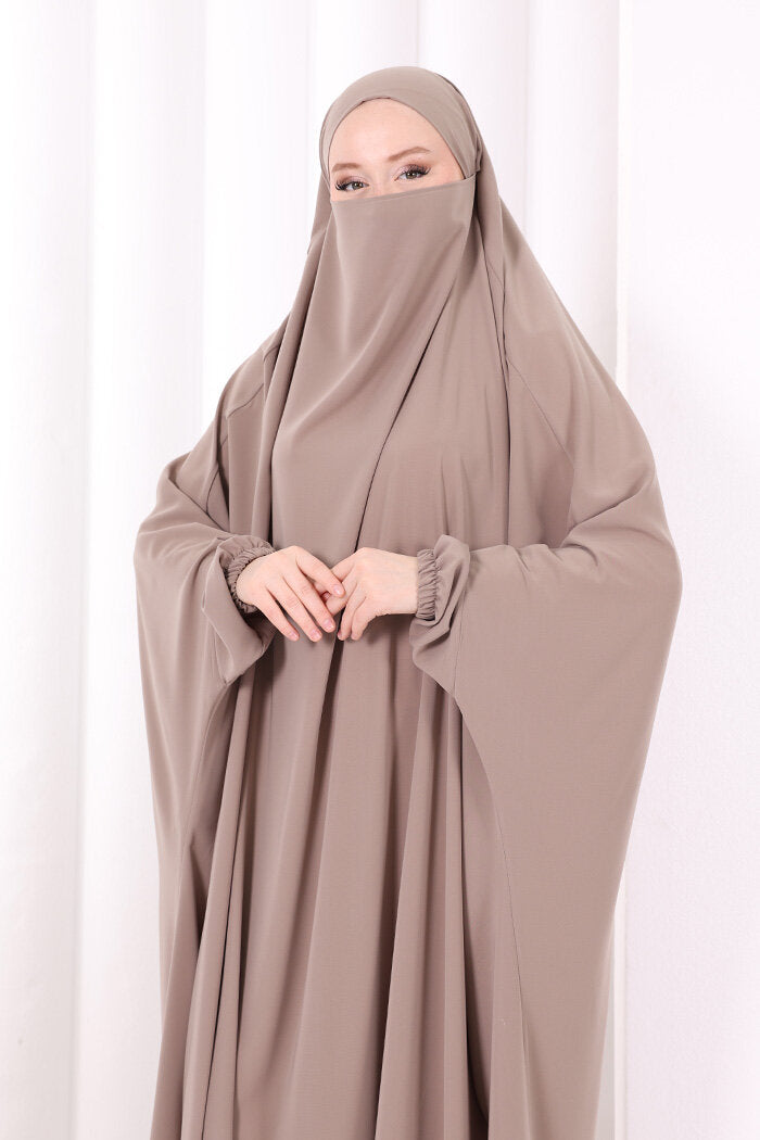Built-In Niqab Ruffle Jilbab 6096 Mink