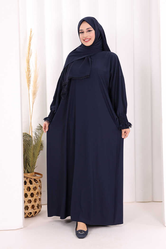 Prayer Dress with Attached Lace-Trim Shawl 8007 Navy - view 1