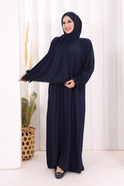 Prayer Dress with Attached Lace-Trim Shawl 8007 Navy - view 4