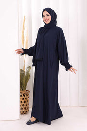 Prayer Dress with Attached Lace-Trim Shawl 8007 Navy - view 5