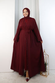 Crystal-Embellished Abaya with Matching Hijab 9205 Burgundy