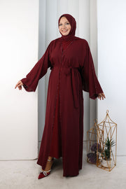 Crystal-Embellished Abaya with Matching Hijab 9205 Burgundy - view 2