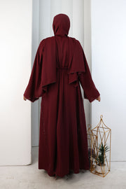 Crystal-Embellished Abaya with Matching Hijab 9205 Burgundy - view 3