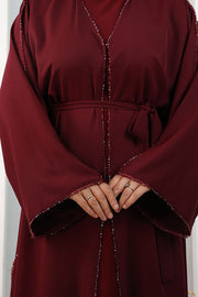 Crystal-Embellished Abaya with Matching Hijab 9205 Burgundy - view 5