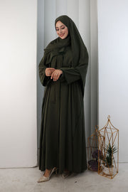 Crystal-Embellished Abaya with Matching Hijab 9205 Khaki - view 2