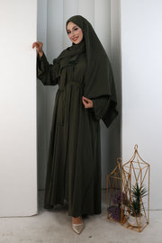 Crystal-Embellished Abaya with Matching Hijab 9205 Khaki - view 3