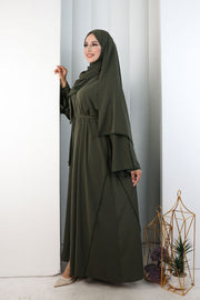 Crystal-Embellished Abaya with Matching Hijab 9205 Khaki - view 4