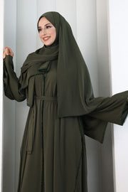 Crystal-Embellished Abaya with Matching Hijab 9205 Khaki - view 6