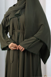 Crystal-Embellished Abaya with Matching Hijab 9205 Khaki - view 7