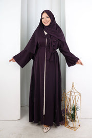 Crystal-Embellished Abaya with Matching Hijab 9205 Purple - view 2