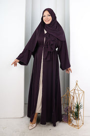 Crystal-Embellished Abaya with Matching Hijab 9205 Purple - view 3