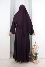Crystal-Embellished Abaya with Matching Hijab 9205 Purple - view 4