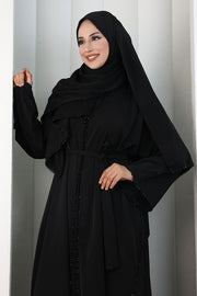 Crystal-Embellished Abaya with Matching Hijab 9205 Black - view 6