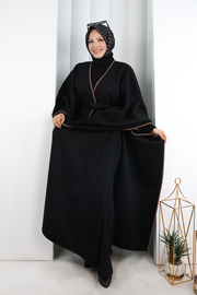 Belted Wide-Sleeve Coat-Fabric Poncho 70038 Black - view 2