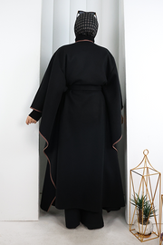 Belted Wide-Sleeve Coat-Fabric Poncho 70038 Black - view 3