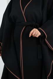 Belted Wide-Sleeve Coat-Fabric Poncho 70038 Black - view 4