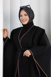 Belted Wide-Sleeve Coat-Fabric Poncho 70038 Black - view 5
