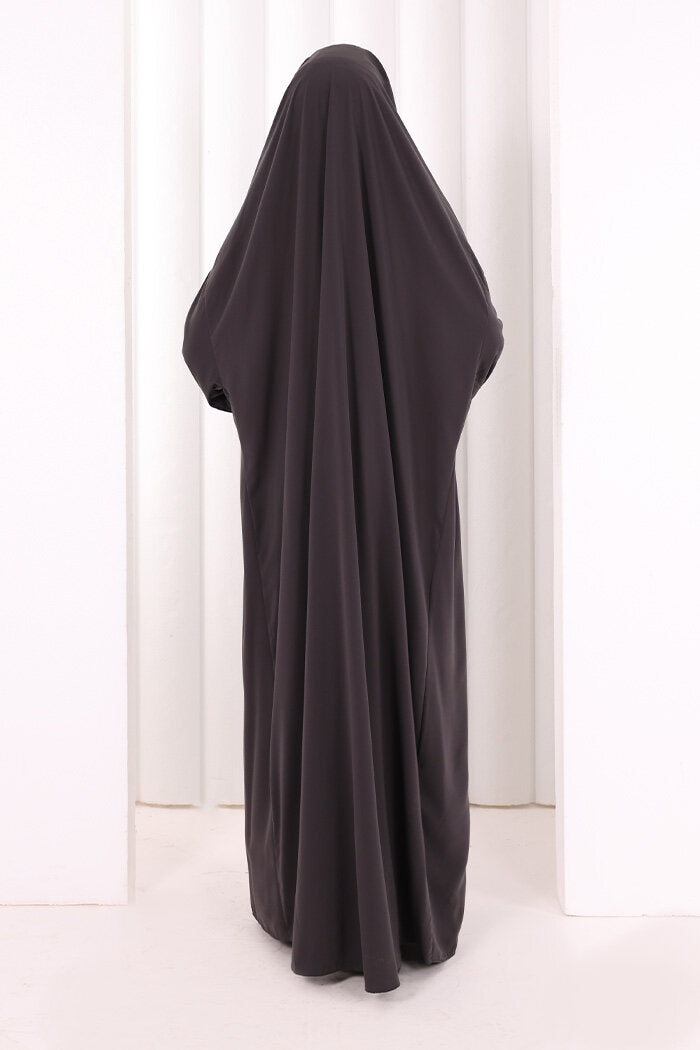 Medina-Fabric Built-In Niqab Ruffle Jilbab 6032 Charcoal