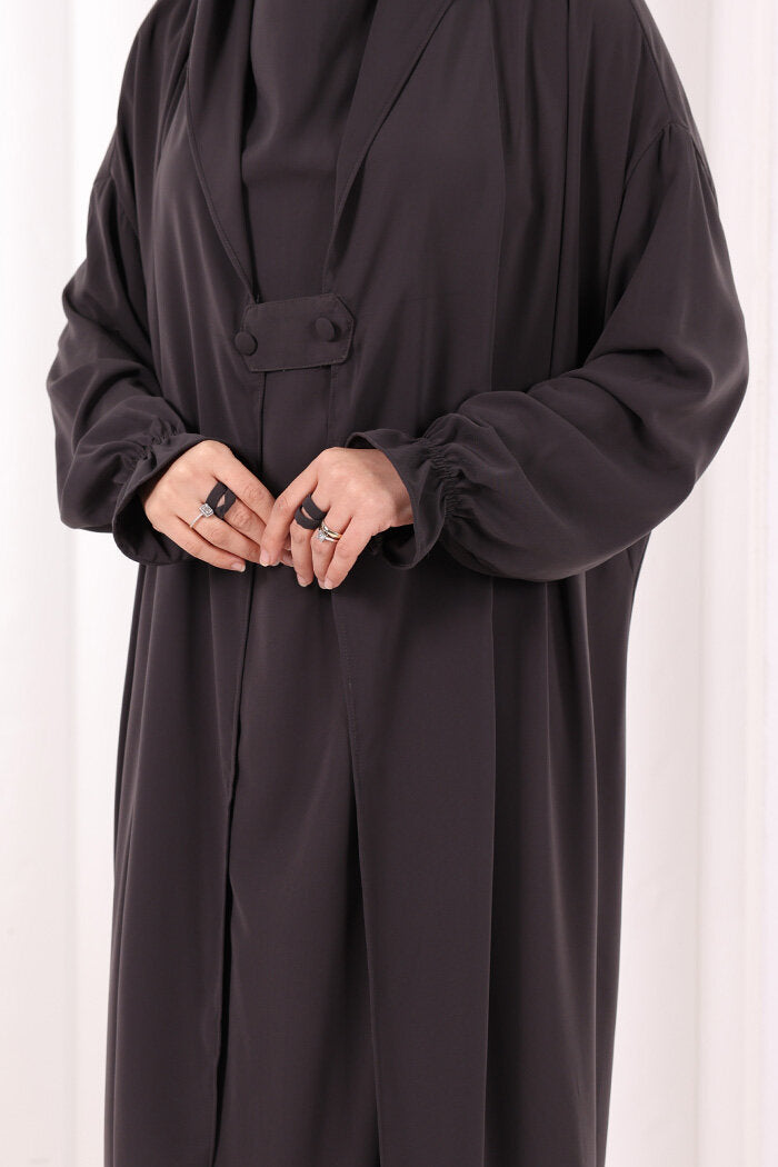 Medina-Fabric Built-In Niqab Ruffle Jilbab 6032 Charcoal