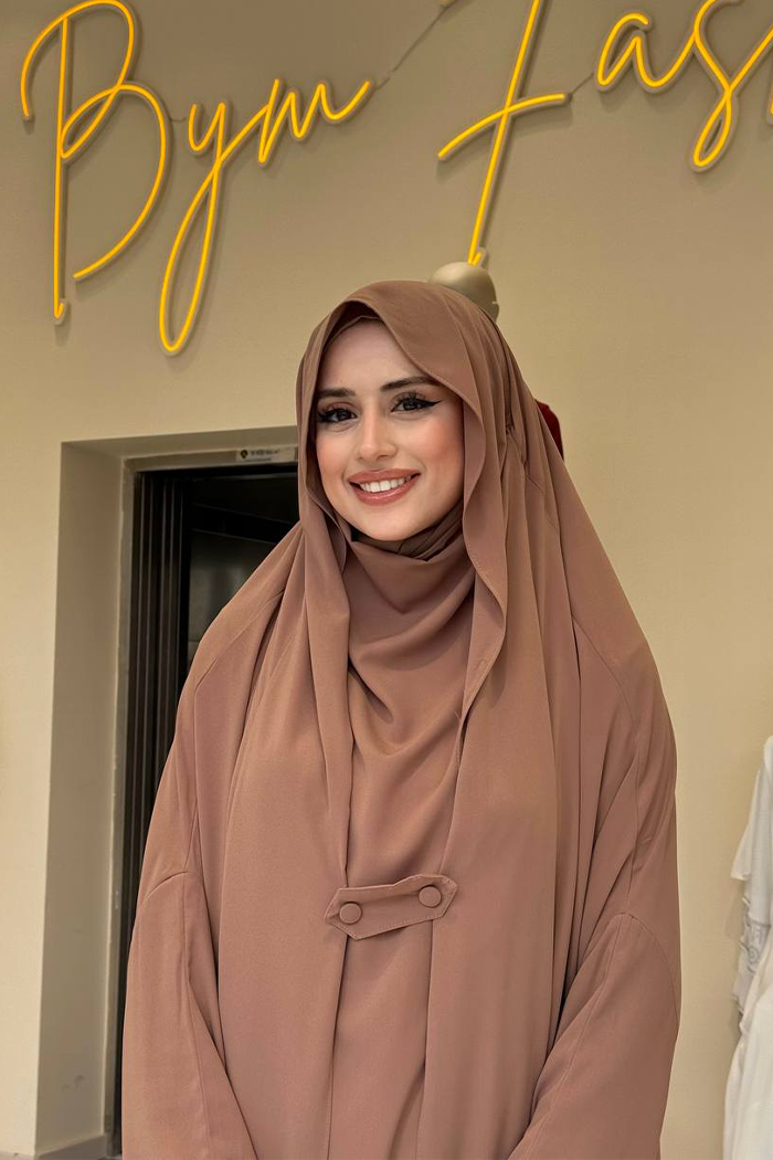 Medina-Fabric Built-In Niqab Ruffle Jilbab 6032 Camel