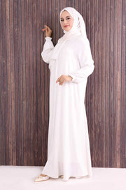 Zip-Front Gathered-Cuff Flared Abaya 6007 Ecru - view 3