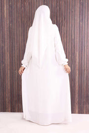 Zip-Front Gathered-Cuff Flared Abaya 6007 Ecru - view 4