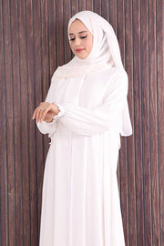 Zip-Front Gathered-Cuff Flared Abaya 6007 Ecru - view 5