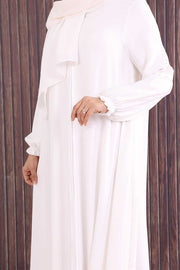 Zip-Front Gathered-Cuff Flared Abaya 6007 Ecru - view 6