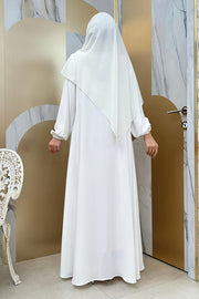 Zip-Front Gathered-Cuff Flared Abaya 6007 Ecru - view 8