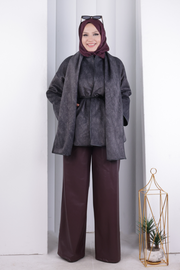 Cape Detail Belted Jacket 1207 Charcoal — view 1